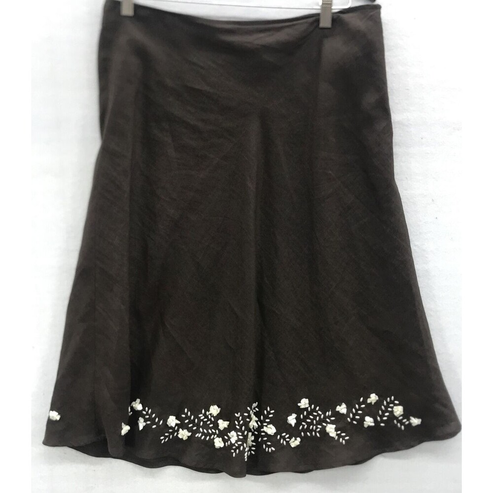 Silkland Women's Skirt Size 10 Brown Embellished Stones Fit Flair Lined